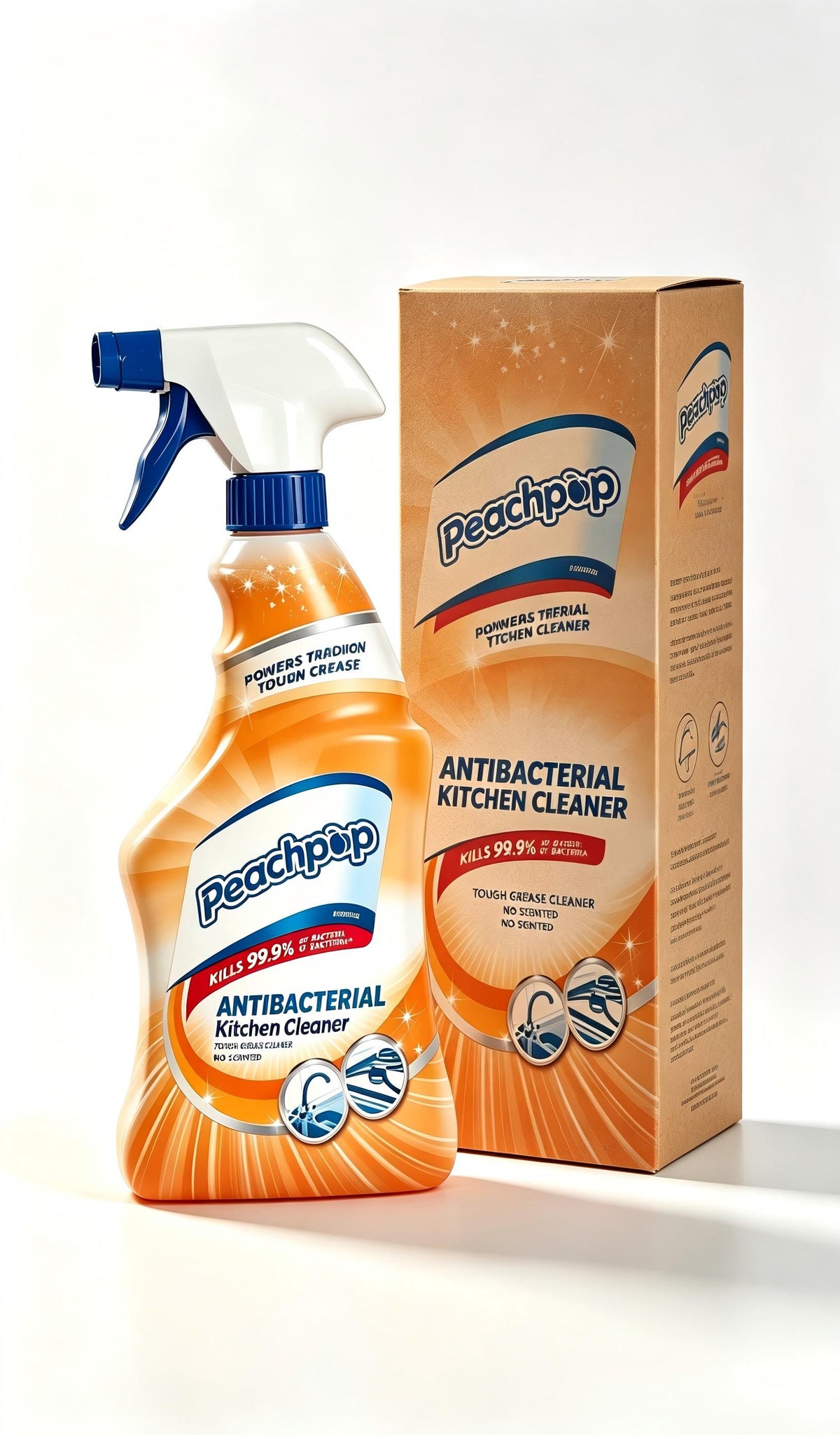 Peachpop Antibacterial Kitchen Cleaner Spray, All Purpose Heavy Duty Grease Remover, Multi-Surface Cleaning Spray for Stove, Countertop, Sink, Oven
