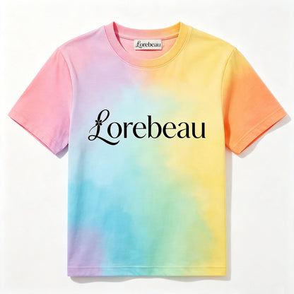 Lorebeau Pastel Rainbow Tie‑Dye Short Sleeve T‑Shirt, Women Crew Neck Casual Ombre Tee, Soft Lightweight Fashion Summer Top for Daily Holiday Street Outfits