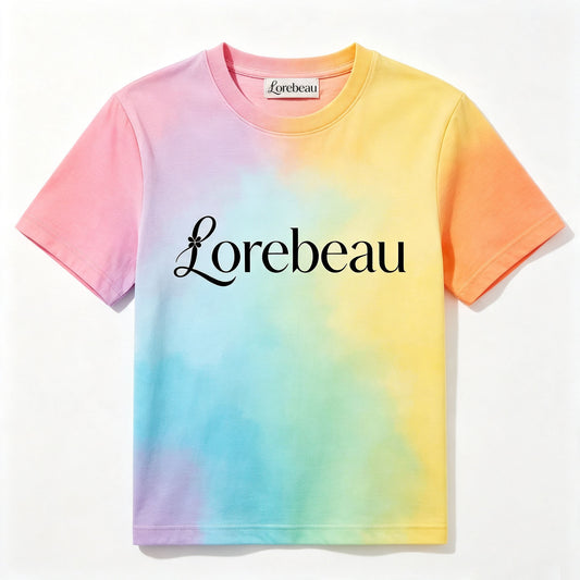 Lorebeau Pastel Rainbow Tie‑Dye Short Sleeve T‑Shirt, Women Crew Neck Casual Ombre Tee, Soft Lightweight Fashion Summer Top for Daily Holiday Street Outfits