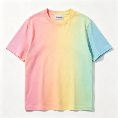 Rarestory Pastel Rainbow Gradient Tie‑Dye Short Sleeve T‑Shirt, Crew Neck Soft Cotton‑Blend Unisex Casual Everyday Tee