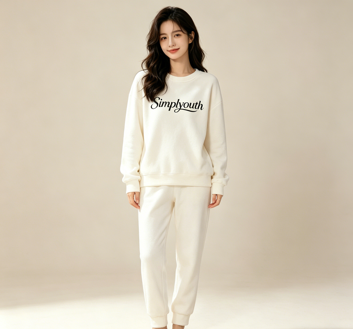 Simplyouth Women’s 2 Piece Loungewear Sleepwear Set, Crew Neck Long Sleeve Sweatshirt & Jogger Pants Soft Brushed Fleece Pajamas, Loose Fit Casual Home Outfit for Sleeping & Daily Indoor Wear
