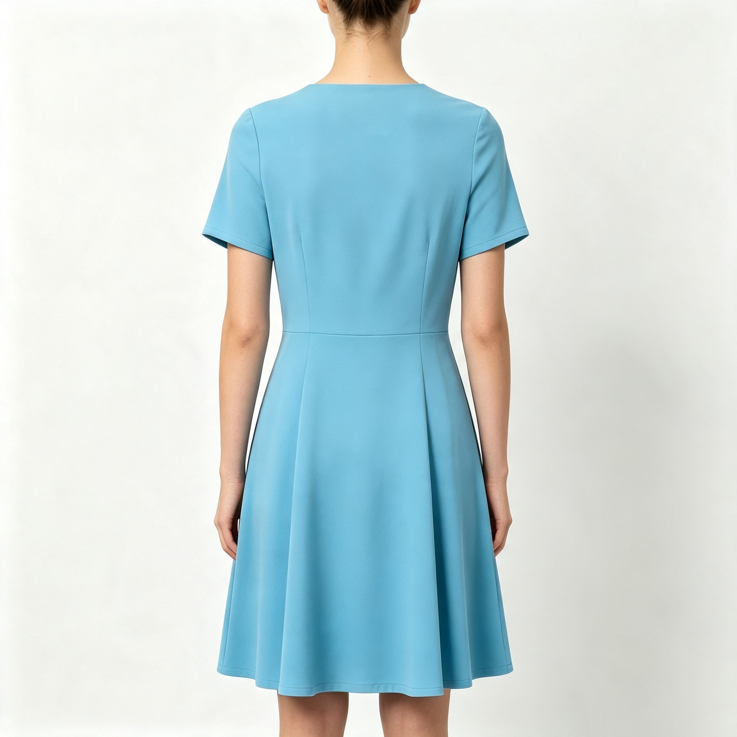 FlareGirl Round Neck A-Line Mini Dress, Soft Stretch Short Sleeve Flared Skater Dress, Elegant Sky Blue Casual Work Party Above Knee Dress