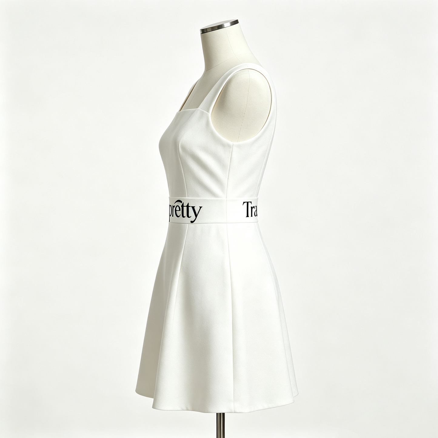 Trapretty Square Neck Sleeveless Mini Dress, Slim Fit Flared Summer Sundress, Youthful Fresh White Short Dress for Daily & Party Wear