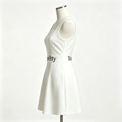 Trapretty Square Neck Sleeveless Mini Dress, Slim Fit Flared Summer Sundress, Youthful Fresh White Short Dress for Daily & Party Wear