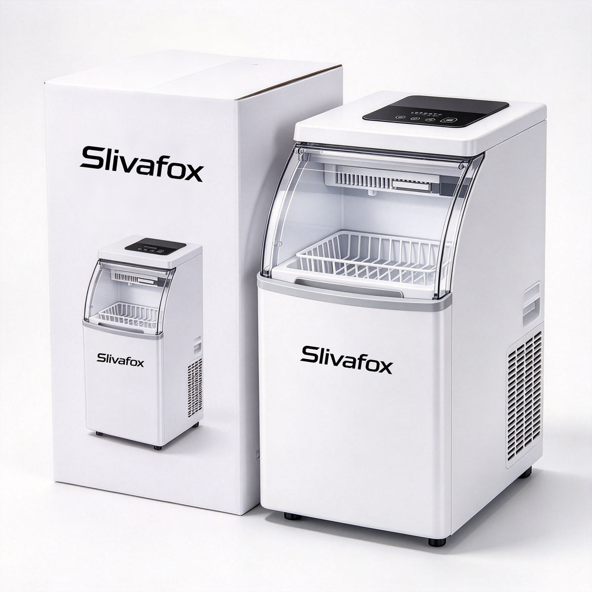 Slivafox Countertop Ice Maker Machine, Portable Automatic Ice Maker with Transparent Curved Lid, Home Ice Machine for Kitchen Bar Parties RV