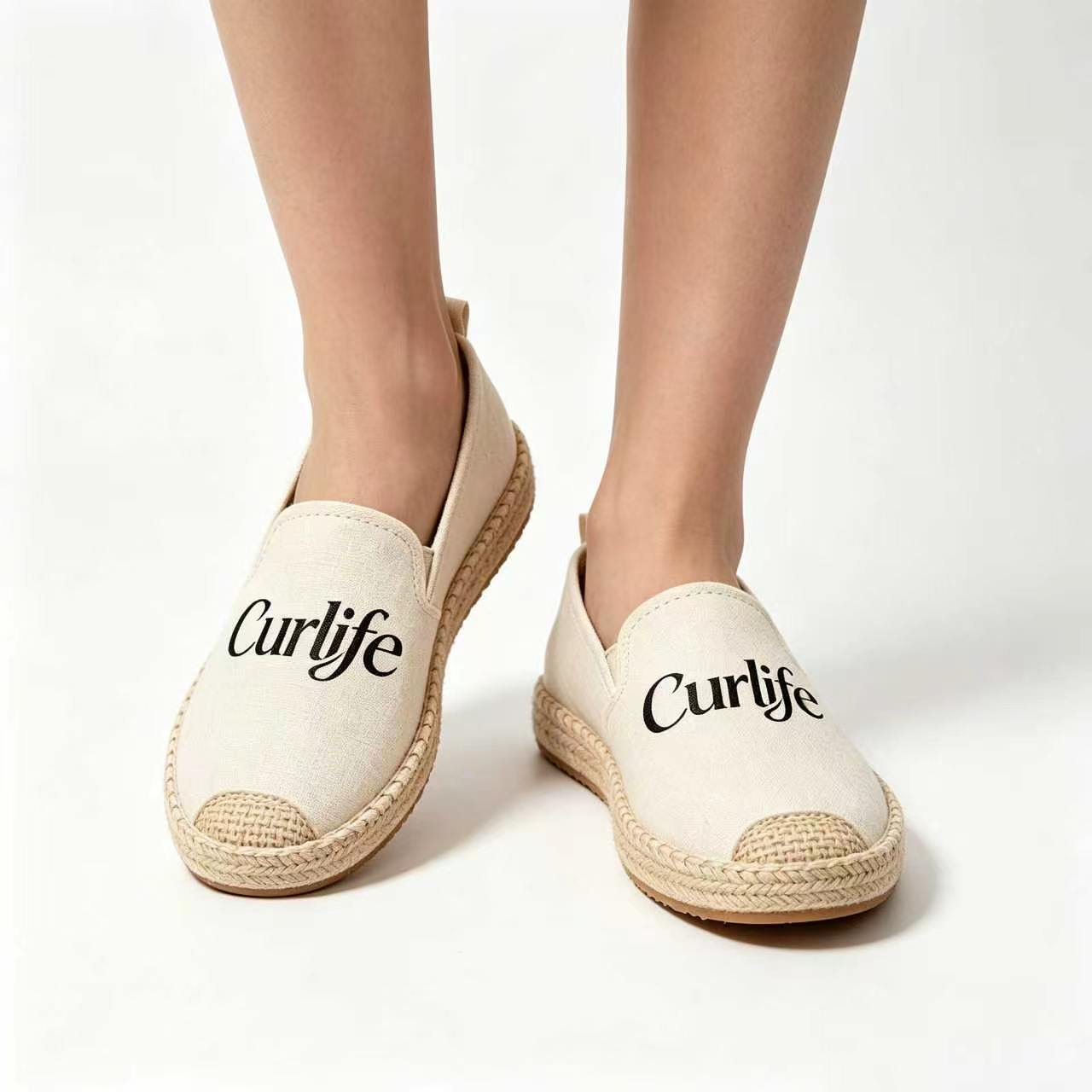 Curlife Women’s Slip-On Espadrille Flats, Breathable Linen Canvas Casual Loafers, Lightweight Non-Slip Woven Jute Sole Walking Shoes, Comfort Flat Shoes for Summer Daily Beach Travel Office