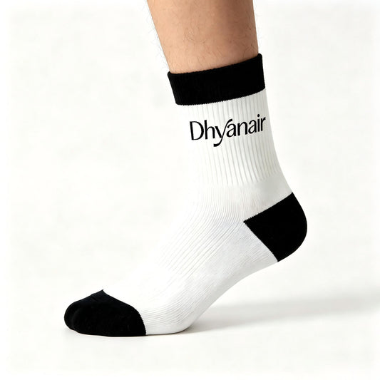 Dhyanaire Black White Color Block Crew Socks, Ribbed Soft Cotton Casual Socks, Letter Print Fashion Streetwear Athletic Socks for Men Women Daily Wear Gift Box