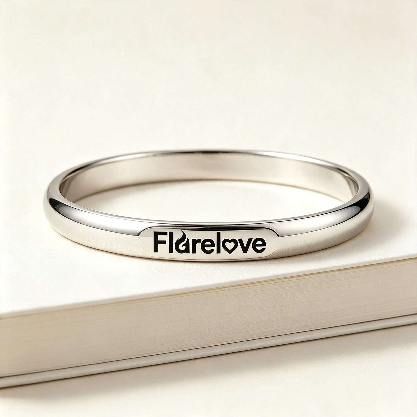 Flarelove Polished Silver Bangle Bracelet for Women, Shiny Stainless Steel Round Cuff Bracelet, Minimal Stackable Daily Jewelry Gift for Her