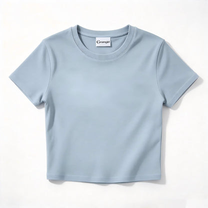 Gramgirl Women's Crew Neck Short Sleeve T-Shirt, Slim Fit Cropped Basic Tee, Soft Skin Friendly Casual T-Shirts for Women Daily Wear