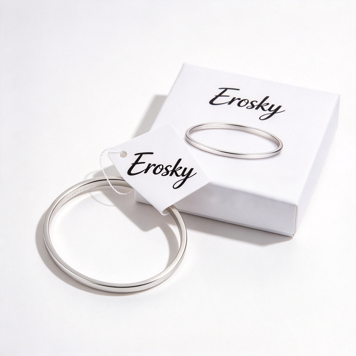 Erosky Classic Bangle Bracelet, Minimalist Polished Silver Tone Metal Bangle, Elegant Stackable Jewelry Bangle Gift for Women Daily Wear