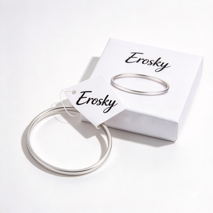 Erosky Classic Bangle Bracelet, Minimalist Polished Silver Tone Metal Bangle, Elegant Stackable Jewelry Bangle Gift for Women Daily Wear