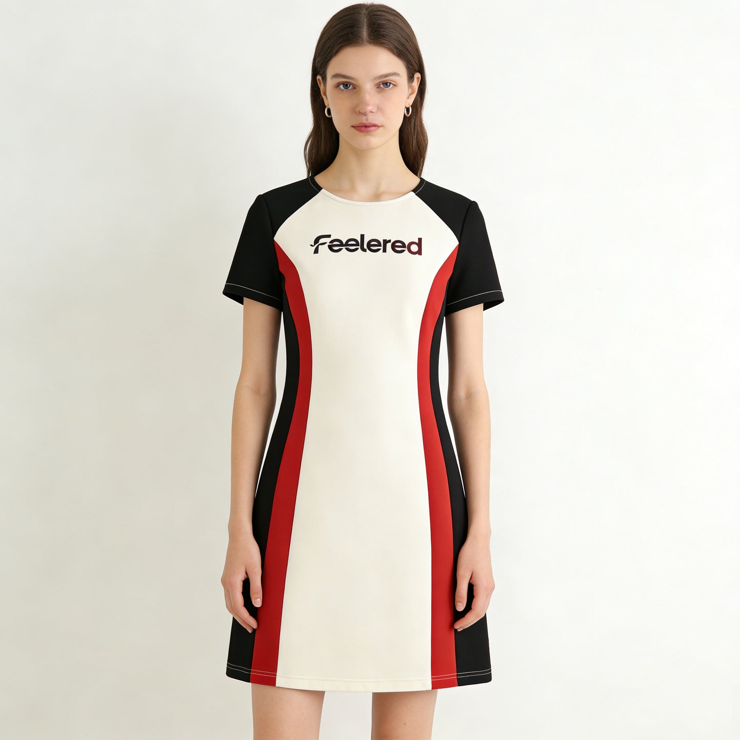 【Feelered Color-Block Sheath Dress】—— Stylish Choice of Silhouette & Sporty Elegance