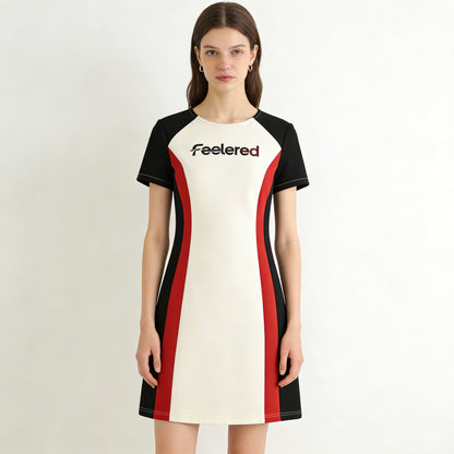 【Feelered Color-Block Sheath Dress】—— Stylish Choice of Silhouette & Sporty Elegance