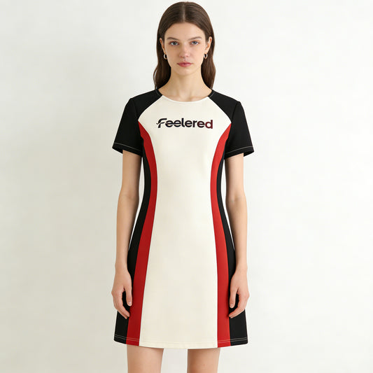 【Feelered Color-Block Sheath Dress】—— Stylish Choice of Silhouette & Sporty Elegance