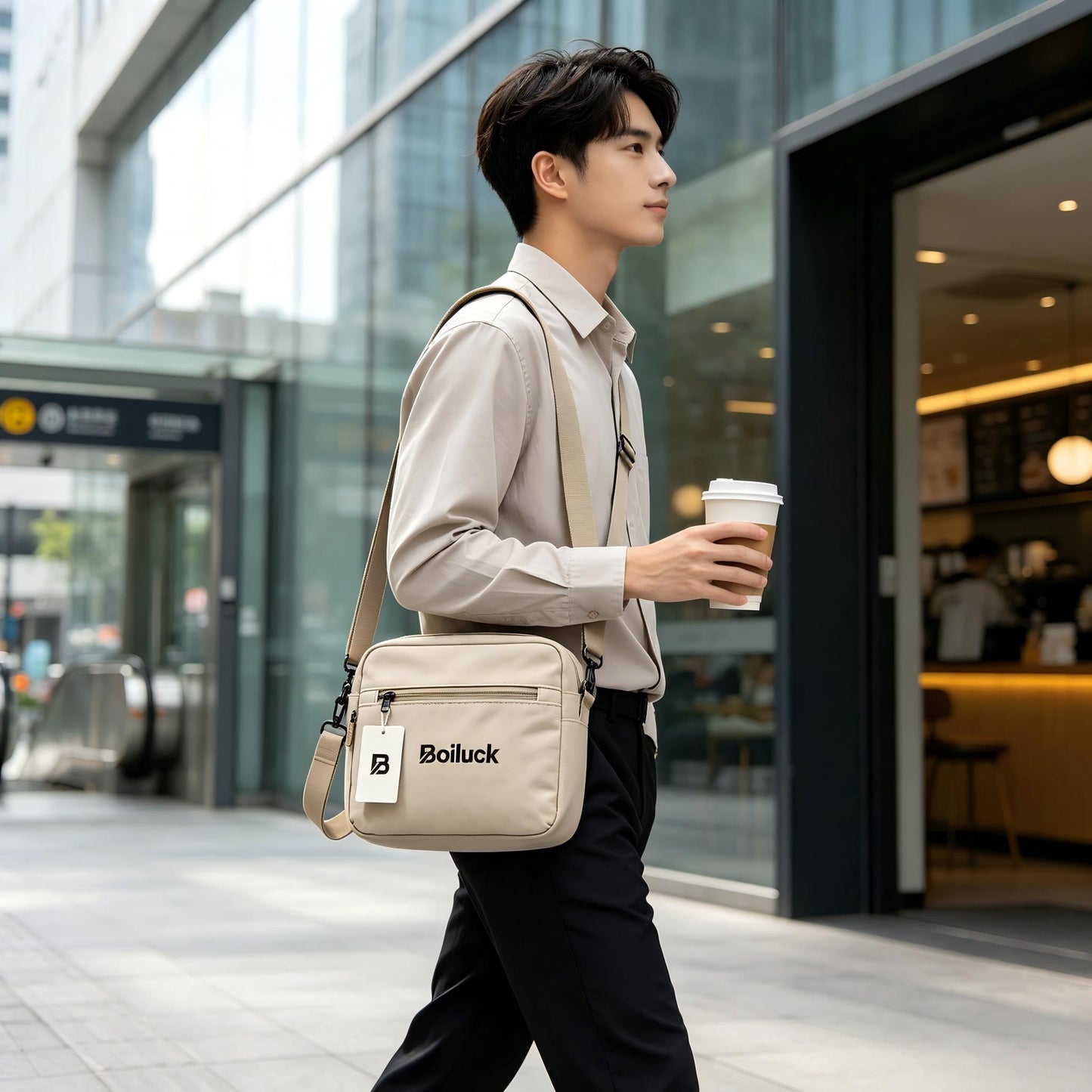 Boiluck Crossbody Bags for Men, Lightweight Canvas Shoulder Bag, Casual Daily Messenger Bag, Adjustable Strap Small Crossbody Bags for Travel Work Outdoor