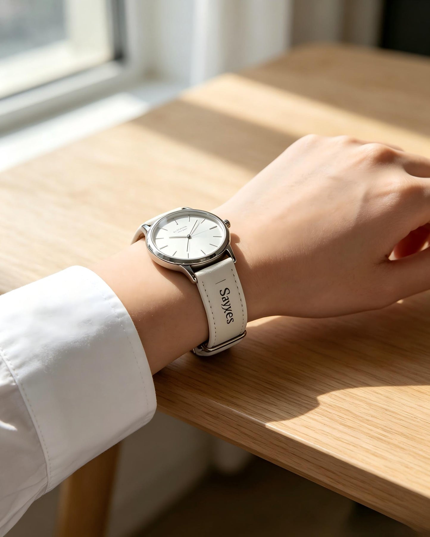 Sayyes Soft Leather Watch Straps, Universal Replacement Watch Band with Polished Stainless Steel Buckle, Comfortable Off White Watch Belt for Men Women, Elegant Watch Accessory with Brand Gift Box