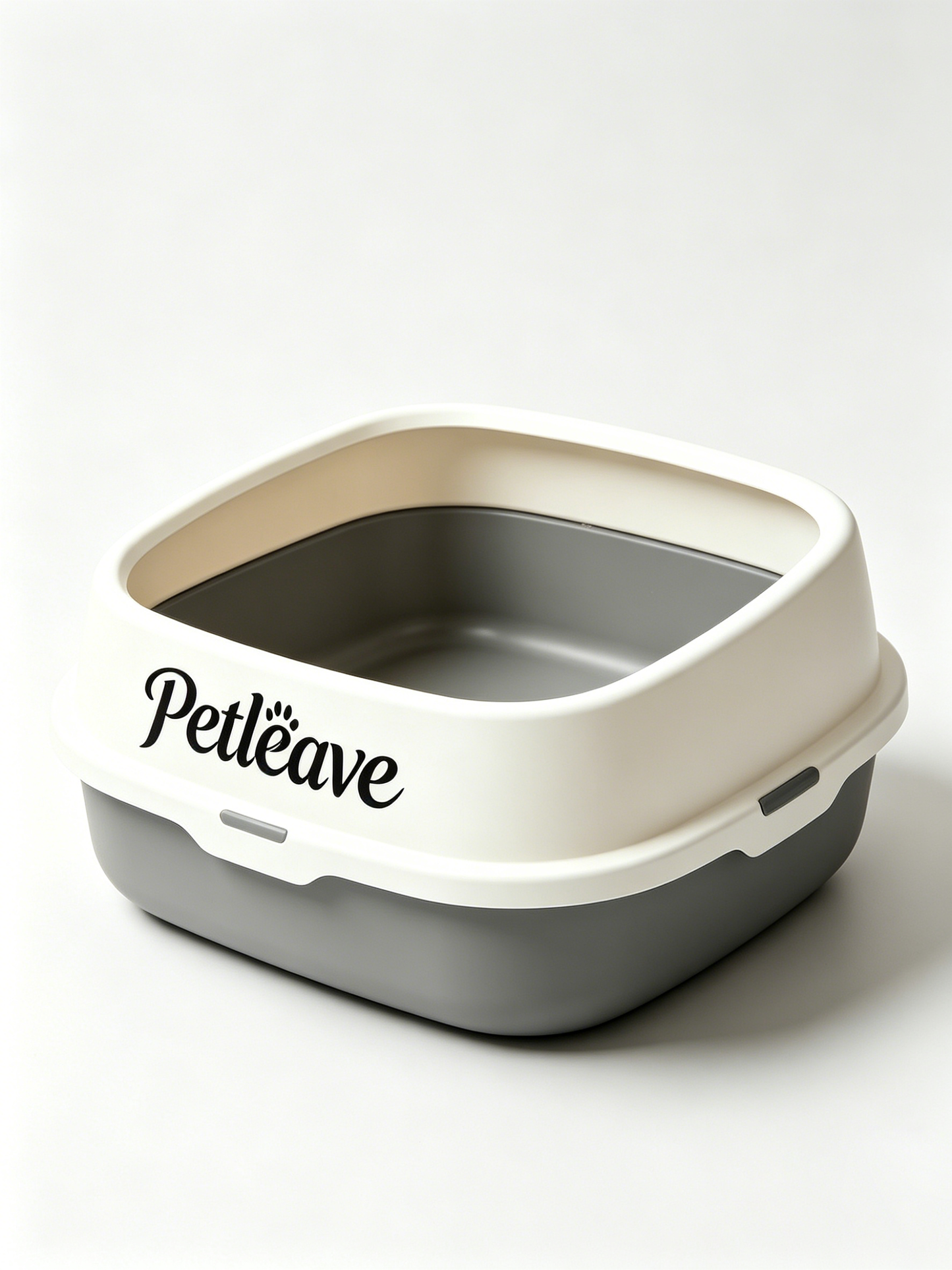 Petleave Open Top Cat Litter Box with High Sides, Spacious & Anti-Splatter Kitty Litter Pan, Easy to Clean, Gray & White