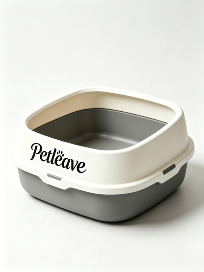 Petleave Open Top Cat Litter Box with High Sides, Spacious & Anti-Splatter Kitty Litter Pan, Easy to Clean, Gray & White