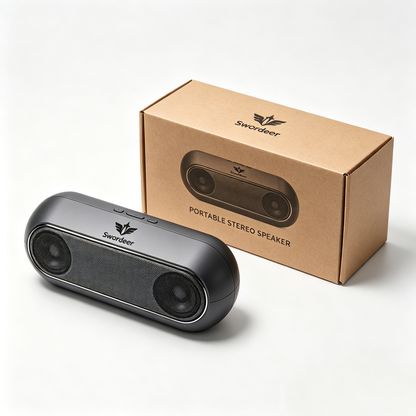 Swordeer Portable Bluetooth Stereo Speaker, Dual Drivers Wireless Audio Player, Rechargeable Personal Stereo Speaker for Home, Travel, Outdoor Party
