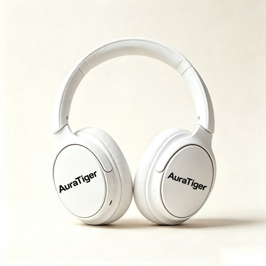 AuraTiger Foldable Bluetooth Over-Ear Headphones, Wireless Stereo Headset with Microphone for Phone, PC, Travel, White