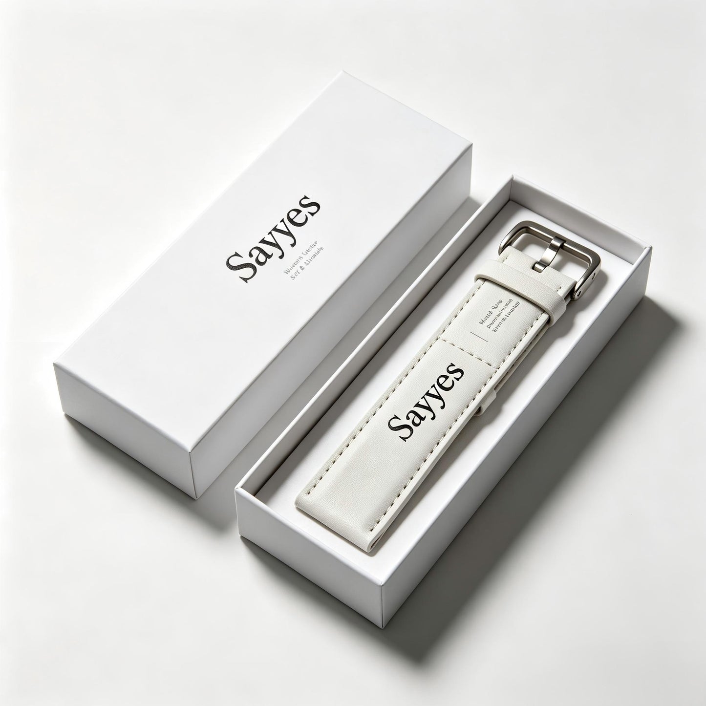 Sayyes Soft Leather Watch Straps, Universal Replacement Watch Band with Polished Stainless Steel Buckle, Comfortable Off White Watch Belt for Men Women, Elegant Watch Accessory with Brand Gift Box