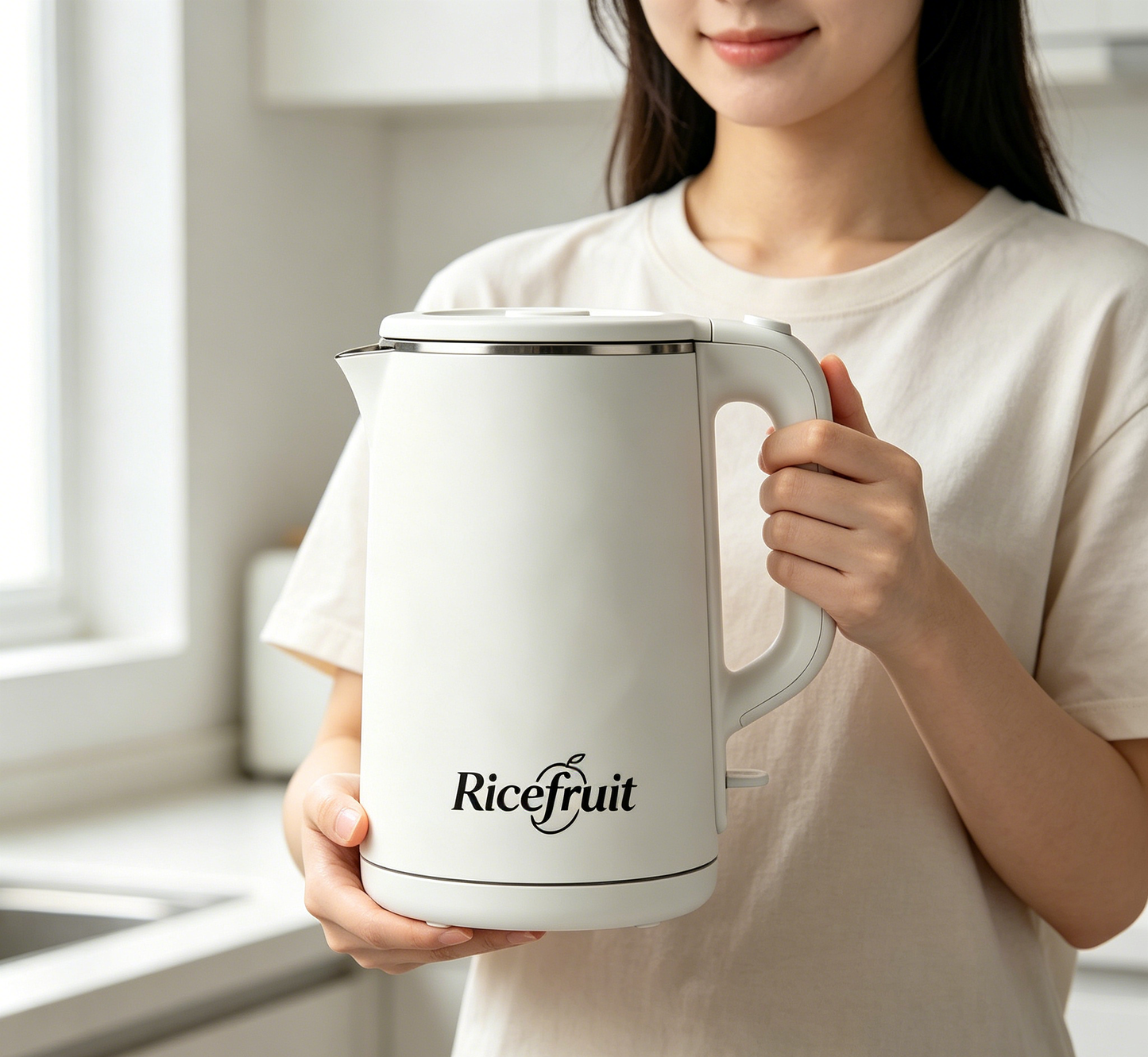 Ricefruit Electric Water Kettle, Double Wall Insulated Stainless Steel Interior Hot Water Boiler, Auto Shut Off & Boil Dry Protection Electric Tea Kettle for Home Kitchen Office Dorm