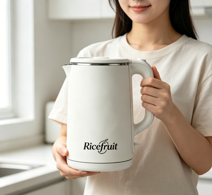 Ricefruit Electric Water Kettle, Double Wall Insulated Stainless Steel Interior Hot Water Boiler, Auto Shut Off & Boil Dry Protection Electric Tea Kettle for Home Kitchen Office Dorm