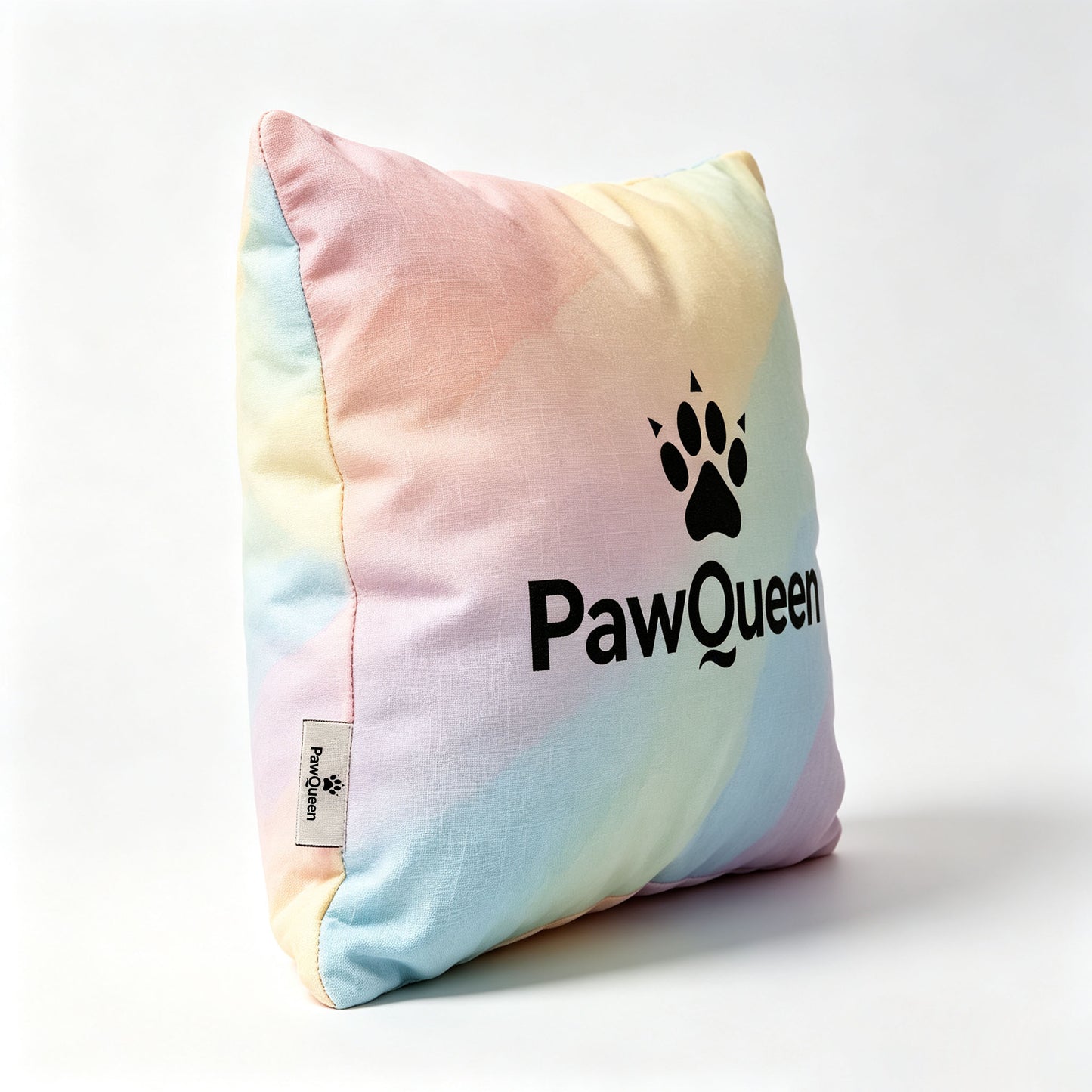 PawQueen Rainbow Pastel Throw Pillow Cute Paw‑Print Decorative Square Cushion, Home Sofa Couch Accent Pillow