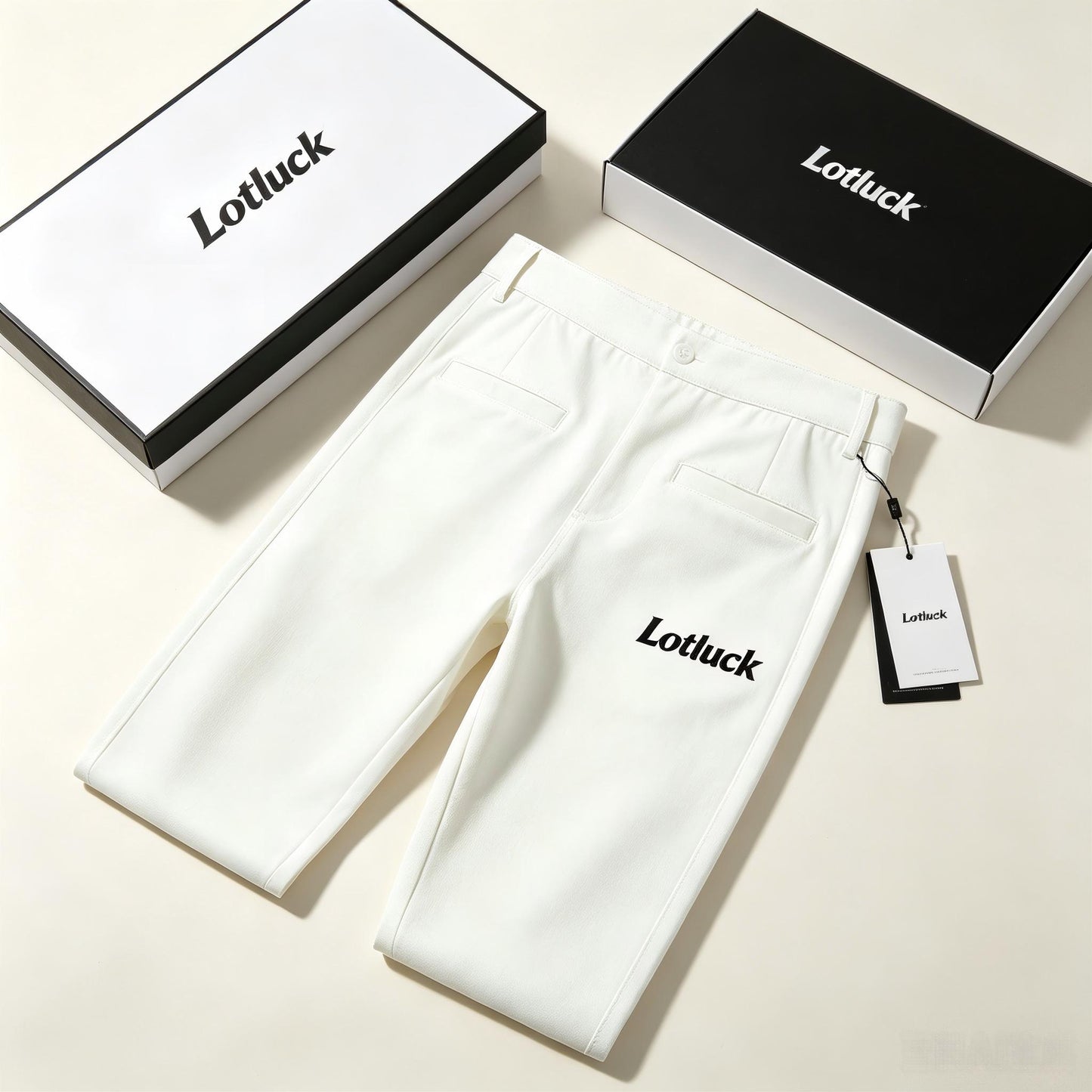 Lotluck Men's White Wide Leg Dress Pants, Wrinkle Free Straight Leg Casual Trousers, Business Lightweight Stretch Suit Pants with Brand Printed Logo