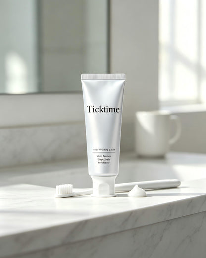 Ticktime Tooth Whitening Cream, Mint Flavor Stain Remover Teeth Brightening Paste, Gentle Deep Clean Teeth Whitener for Coffee Wine Stains, Oral Care Whitening Tooth Cream with Gift Box