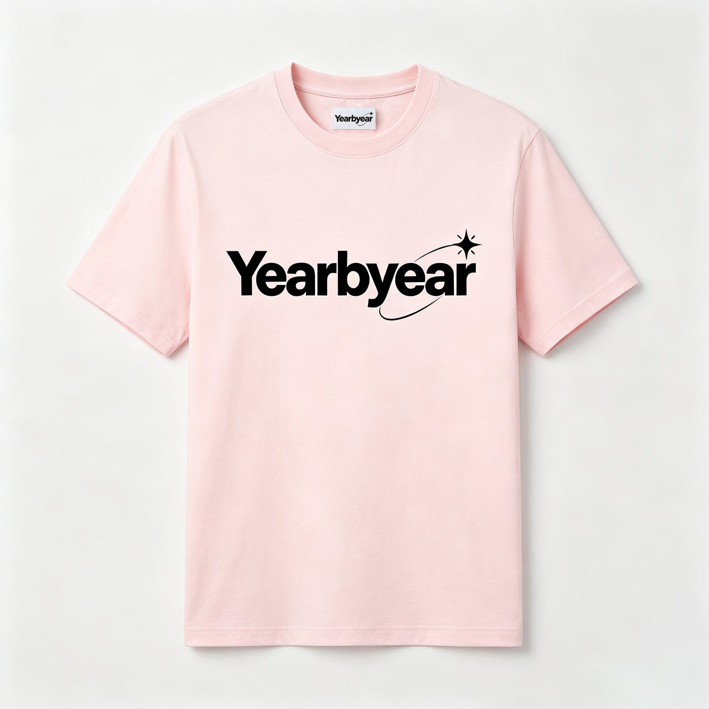 Yearbyear Crew Neck Graphic Short Sleeve T-Shirt, Light Pink Loose Fit Casual Tee, Soft Breathable Streetwear Top, Fashion Letter Print Everyday T-Shirt For Sports Dating Daily Outfit