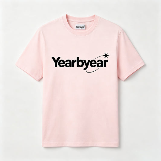 Yearbyear Crew Neck Graphic Short Sleeve T-Shirt, Light Pink Loose Fit Casual Tee, Soft Breathable Streetwear Top, Fashion Letter Print Everyday T-Shirt For Sports Dating Daily Outfit