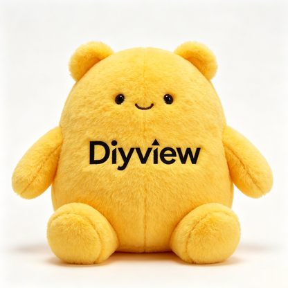 Diyview Round Yellow Bear Plush Stuffed Animal, Soft Squishy Teddy Bear Plush Pillow, Cute Chubby Bear Plushie for Kids, Birthday Gift & Bedroom Decor