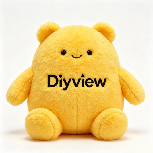 Diyview Round Yellow Bear Plush Stuffed Animal, Soft Squishy Teddy Bear Plush Pillow, Cute Chubby Bear Plushie for Kids, Birthday Gift & Bedroom Decor