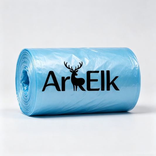 ArkElk Light Blue Roll Trash Bags, Heavy Duty Leakproof Disposable Garbage Bags, Tear Resistant Household Waste Bin Liners for Kitchen Bathroom Office