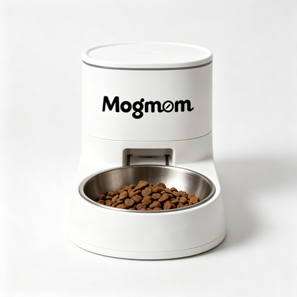 Mogmom Gravity Automatic Pet Feeder, Large Capacity Dry Food Dispenser with Removable Stainless Steel Bowl, Airtight Storage Hopper for Cat & Small Dog, Anti-Slip Base Pet Food Station