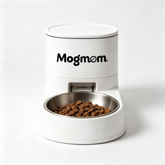 Mogmom Gravity Automatic Pet Feeder, Large Capacity Dry Food Dispenser with Removable Stainless Steel Bowl, Airtight Storage Hopper for Cat & Small Dog, Anti-Slip Base Pet Food Station