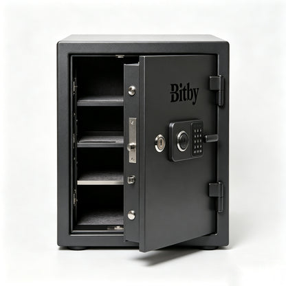 Bitby Digital Safe Box with Keypad & Emergency Keys, Home Office Security Safe, Solid Steel Fireproof Storage Cabinet with Removable Shelf for Cash Documents Valuables