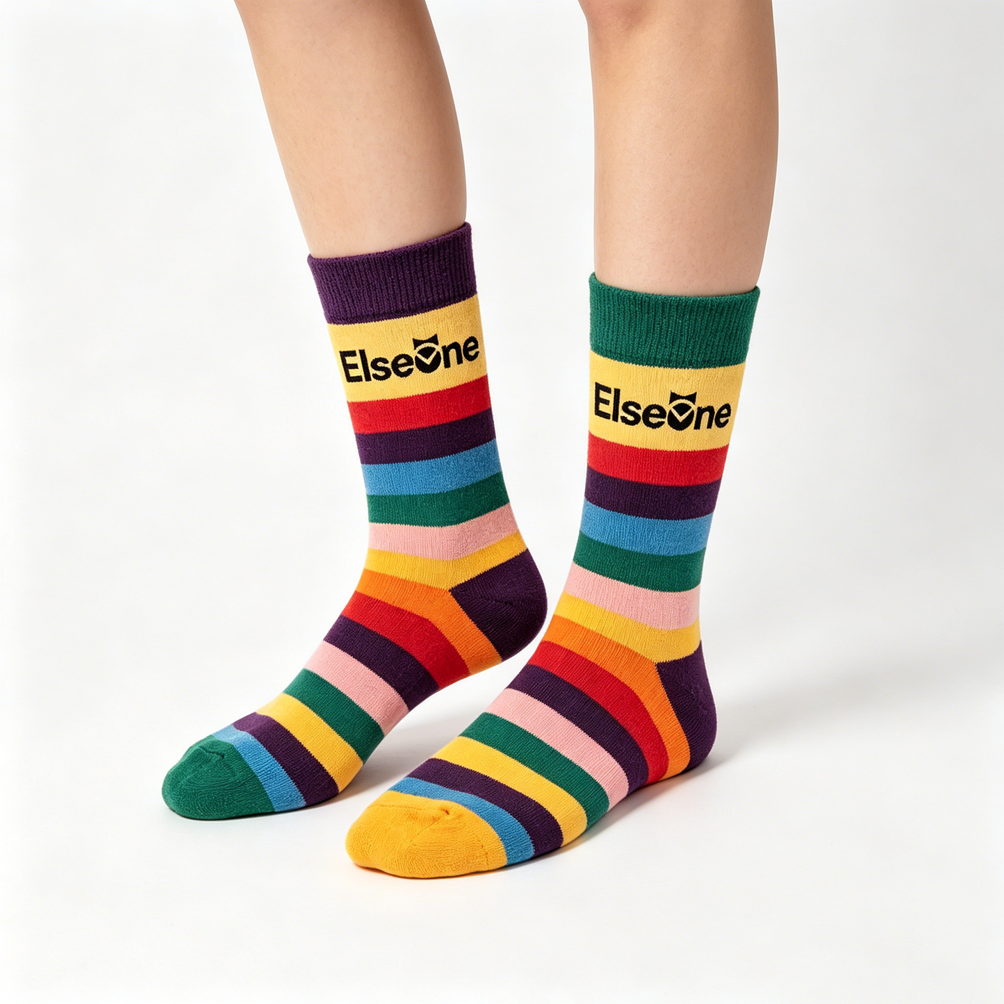 【Elseone Rainbow Striped Crew Socks】—— Colorful Comfort for Every Day