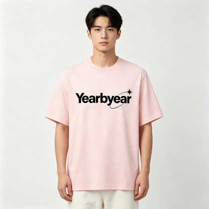 Yearbyear Crew Neck Graphic Short Sleeve T-Shirt, Light Pink Loose Fit Casual Tee, Soft Breathable Streetwear Top, Fashion Letter Print Everyday T-Shirt For Sports Dating Daily Outfit