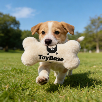 ToyBase Plush Squeaky Dog Bone Toy, Soft Stuffed Chew Toy for Puppies & Small/Medium Dogs, Interactive Fetch Toy for Teething, Boredom Relief & Indoor/Outdoor Play