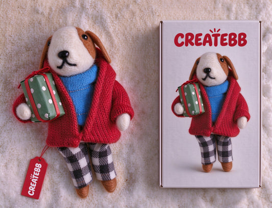 CREATEBB Handmade Felt Dog Plush Toy, Cute Hound Stuffed Animal, Compressible for Storage in Gift Box, Holiday Present