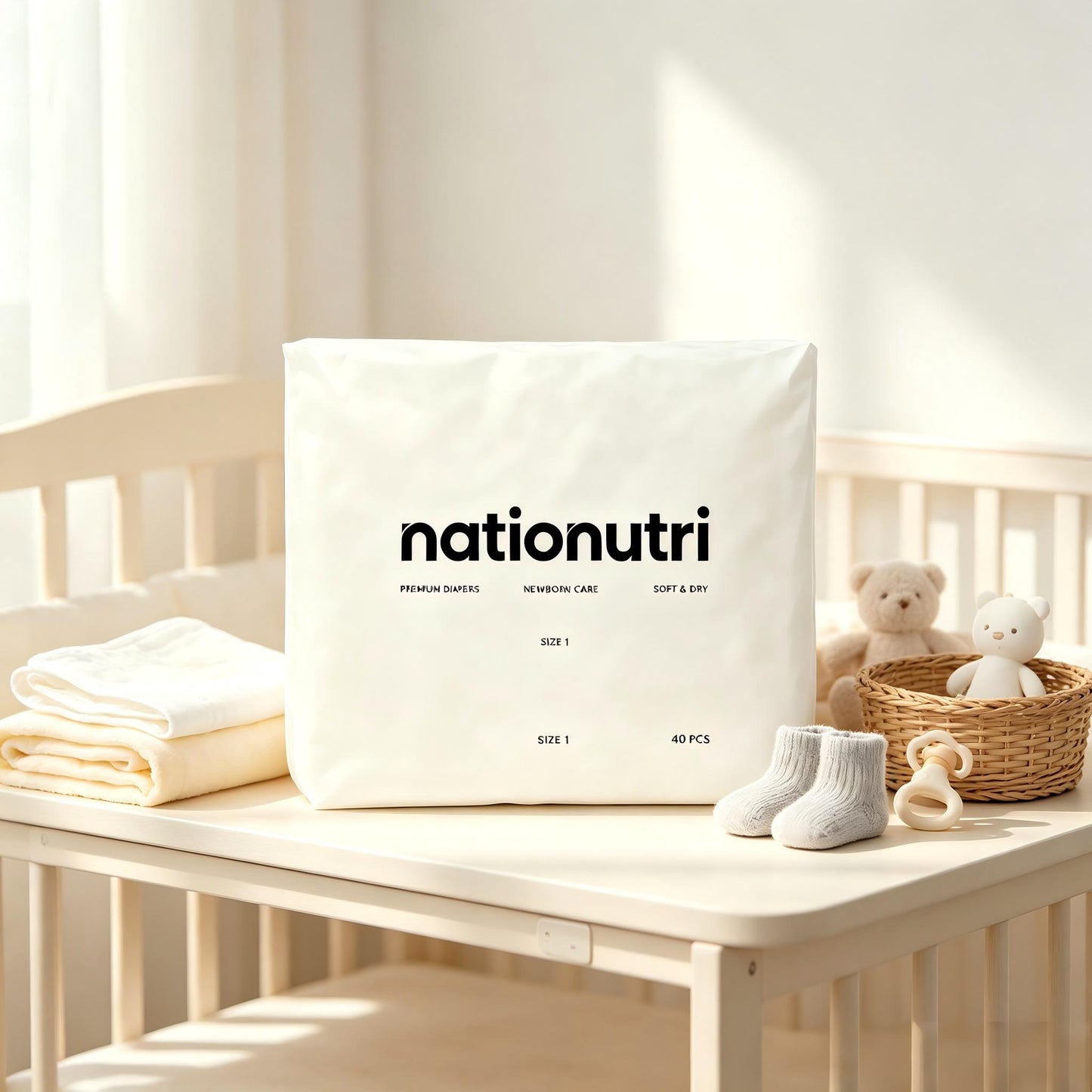 Nationutri Premium Disposable Baby Diapers Size 1, Newborn Infant Diapers, Ultra Soft Breathable, High Absorbency, Leak-Proof, Hypoallergenic Disposable Nappies, 40 Counts