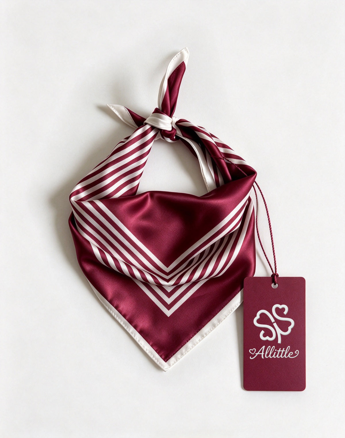 Allittle Satin Neck Scarf for Women, Burgundy White Striped Decorative Bandana, Retro Square Neckerchief for Outfit Accessory