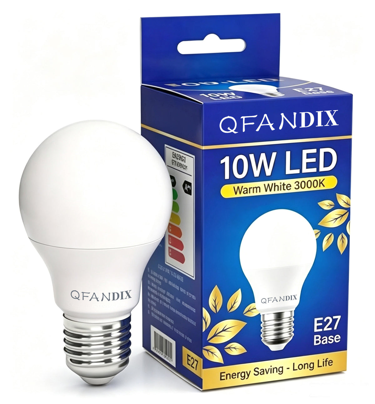 QFANDIX 10W LED Light Bulb, E27 Base, 3000K Warm White, Energy Saving A60 LED Bulbs, Long Lifespan for Home Lighting