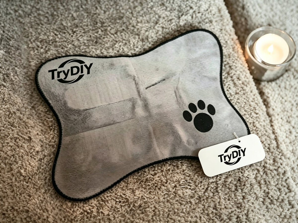 TryDIY Bone Shaped Dog Mat, Soft Plush Pet Cushion with Paw Print, Non Slip Feeding Mat for Puppy Kitten, Washable Pet Bed Pad for Food Water Bowl