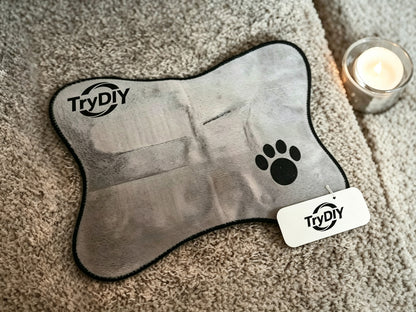 TryDIY Bone Shaped Dog Mat, Soft Plush Pet Cushion with Paw Print, Non Slip Feeding Mat for Puppy Kitten, Washable Pet Bed Pad for Food Water Bowl