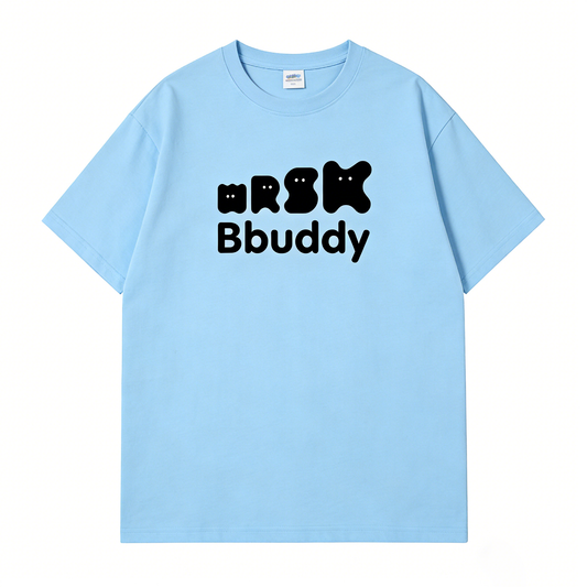 【Bbuddy Sky Blue Cartoon Letter Tee】—— Cute & Comfortable Casual Essential