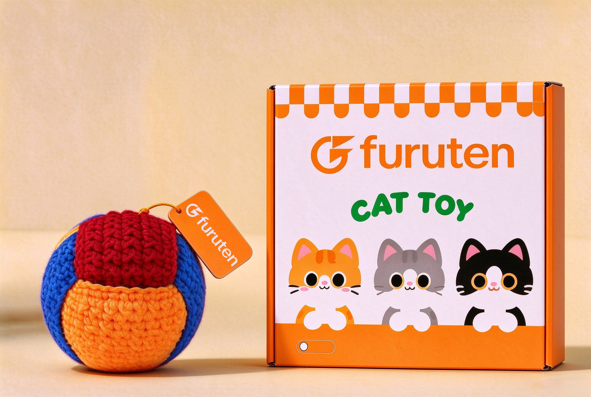 furuten Crochet Cat Toy Ball, Colorful Hand Knitted Yarn Cat Ball, Interactive Indoor Kitten Play Toy for Cats Chase and Bite