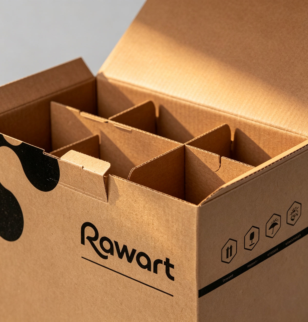 Rawart Corrugated Shipping Box with 6-Cell Divider, Kraft Cardboard Storage Box, Heavy Duty Separate Compartment Carton for Product Packing, Mailing and Transport